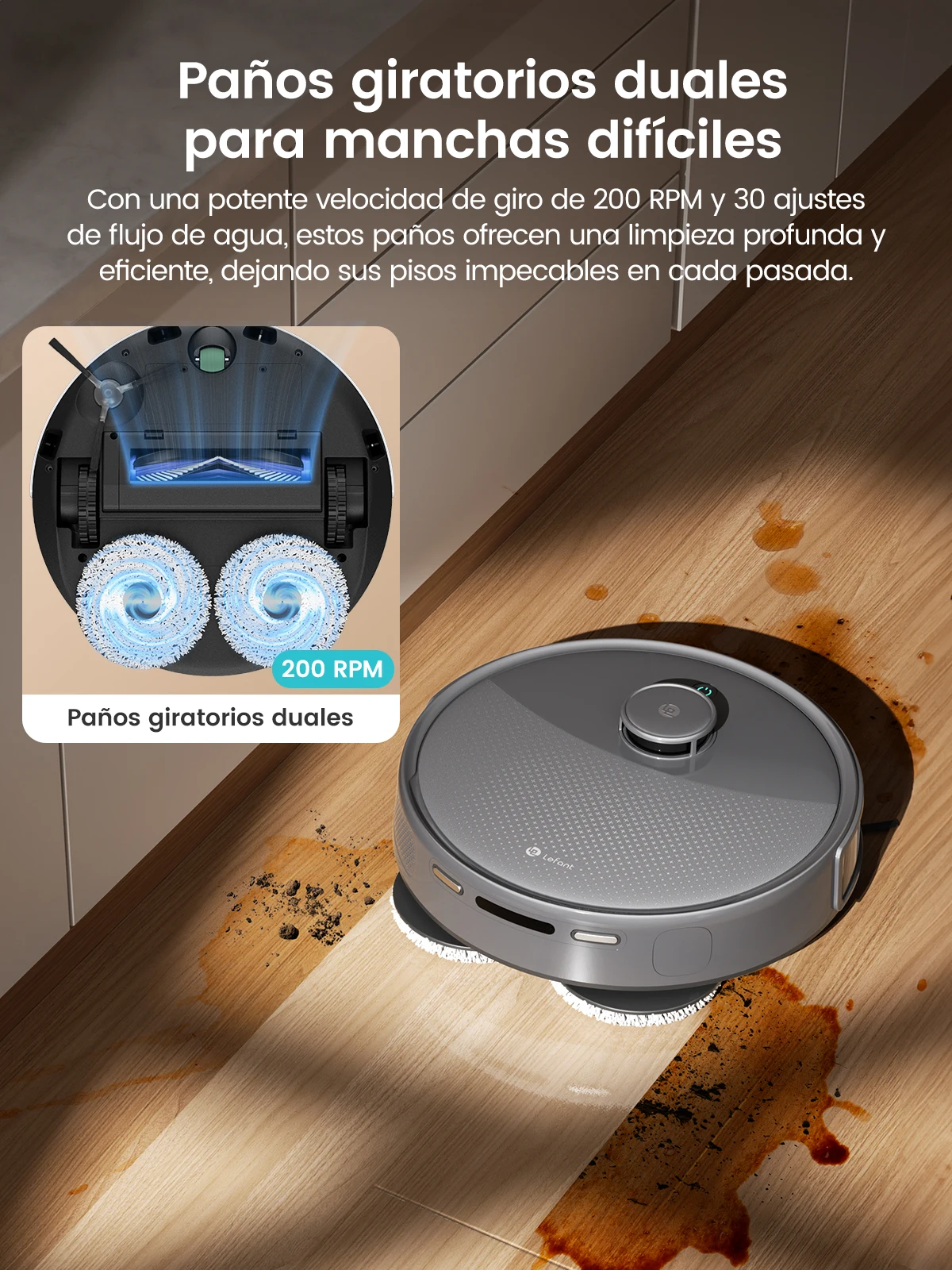 Lefant M3 Max Robot Vacuum, Robot Vacuum and Mop, 20000Pa Suction, Anti-Tangle Brushes, Dual Spinning Mop, Auto Mop Washing - Image 2