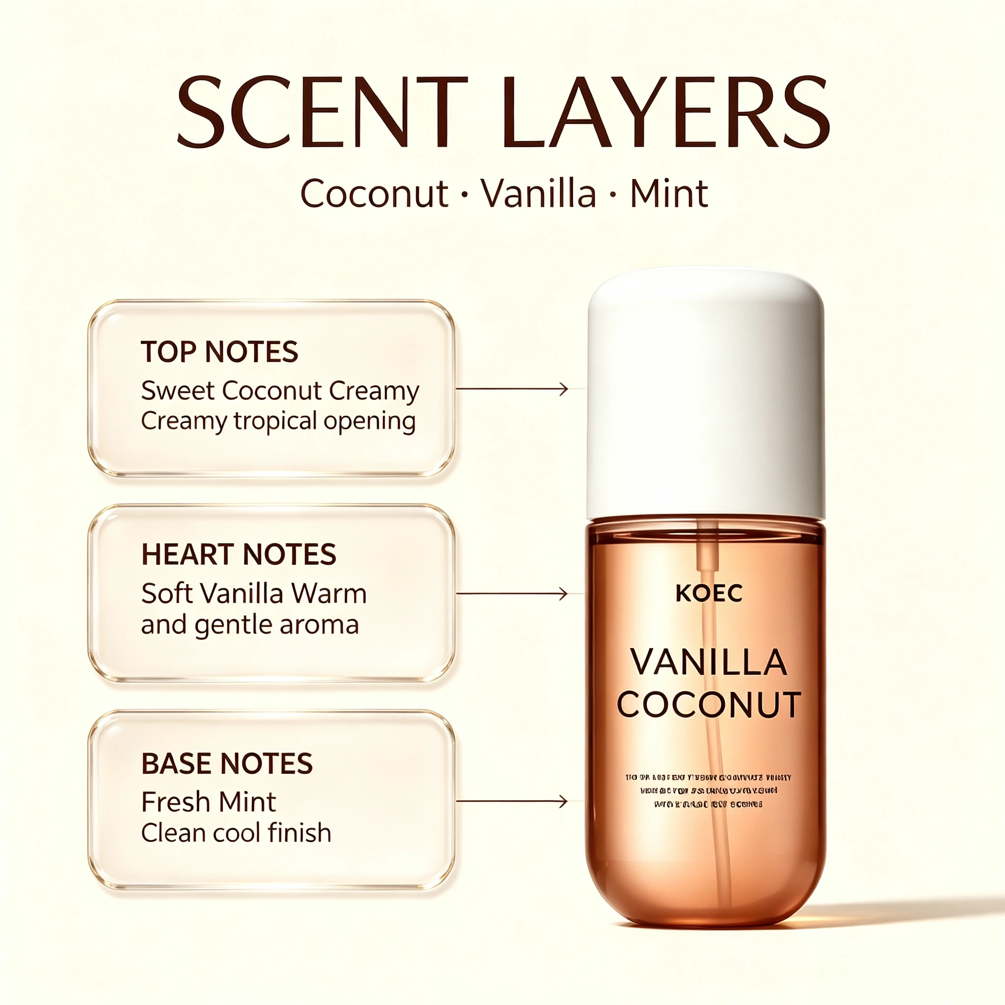 50ml Budget Friendly Unisex Hair Body Mist Sweet Coconut Vanilla Fresh Mint Undertone Long Last Light Daily Fragrance Spray - Image 4