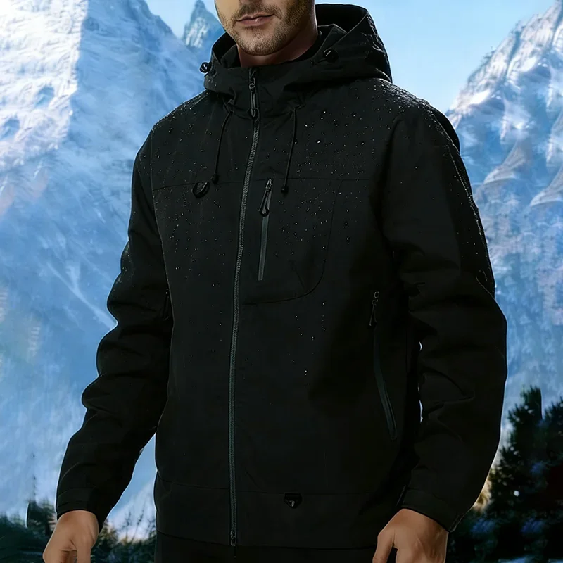 New Men's Outdoor Jacket Waterproof Windbreaker Sports Climbing Trekking Multiple Pockets Skiing Softshell Zipper Hooded Jackets - Image 4
