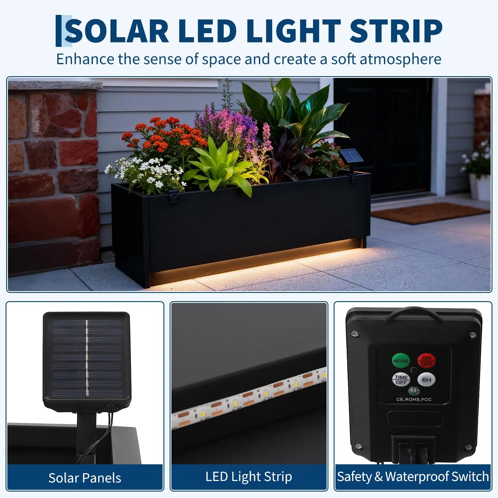 47x16 LED Metal Planter Box With Light Strips & Controller, Raised Garden Bed With Drainage Holes For Patio Yard Decor - Image 7