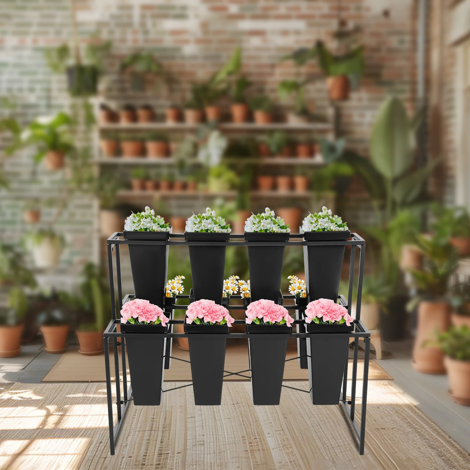 3 Tiers Metal Flower Display Stand with 12 Buckets Plant Stand Elegantly Display Your Greenery Or Blooming Plants - Image 5