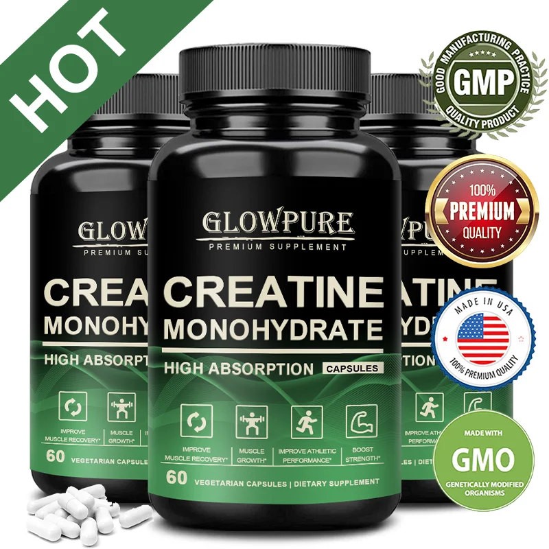 Creatine Monohydrate Capsules for Muscle Endurance, Workout Recovery, Mass Gainer, Strength Performance Nutritional Supplement