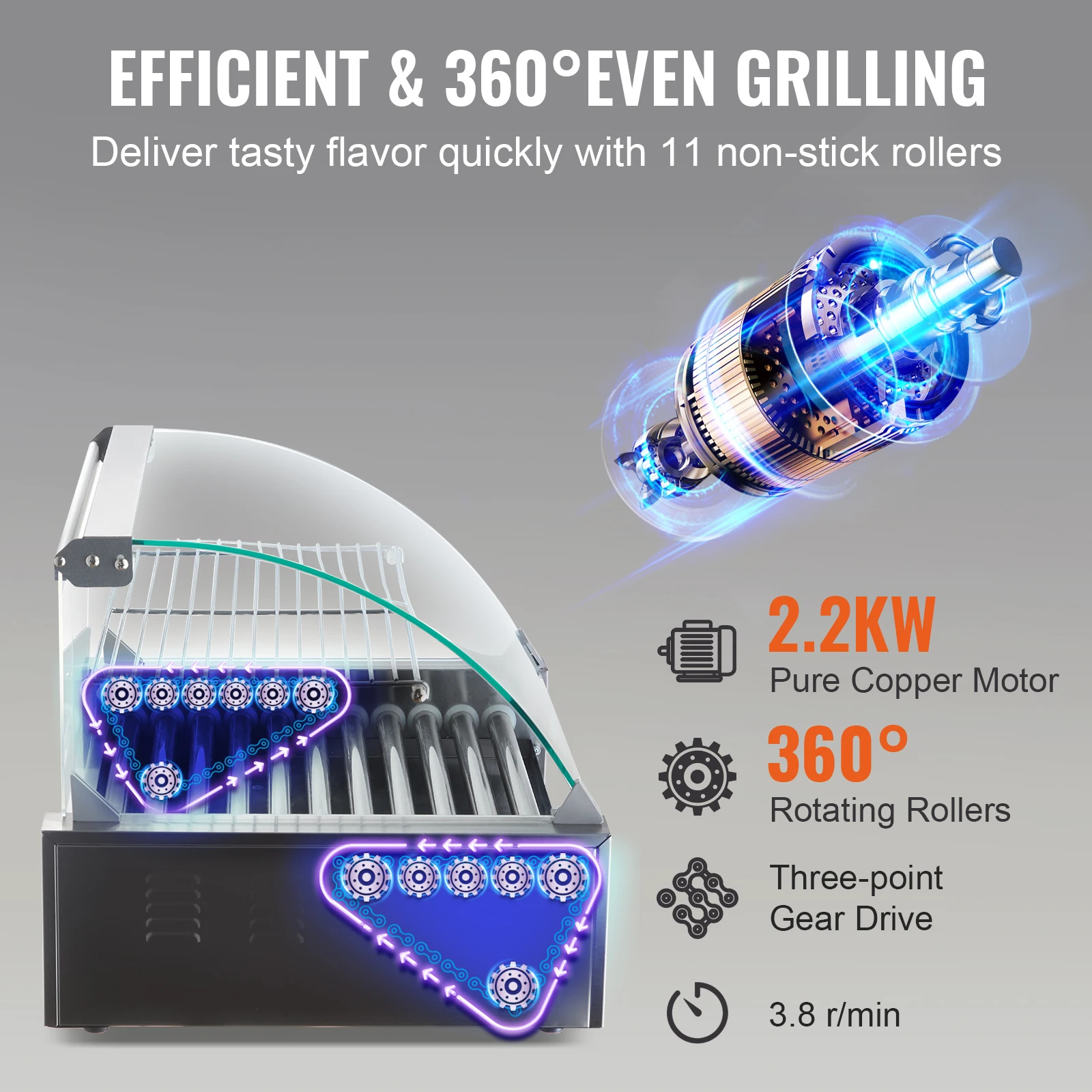 SucceBuy 5/7/11 Commercial Hot Dog Roller Electric Sausage Maker Barbecue Grill Machine for Camping Party Home Appliance 110V - Image 5