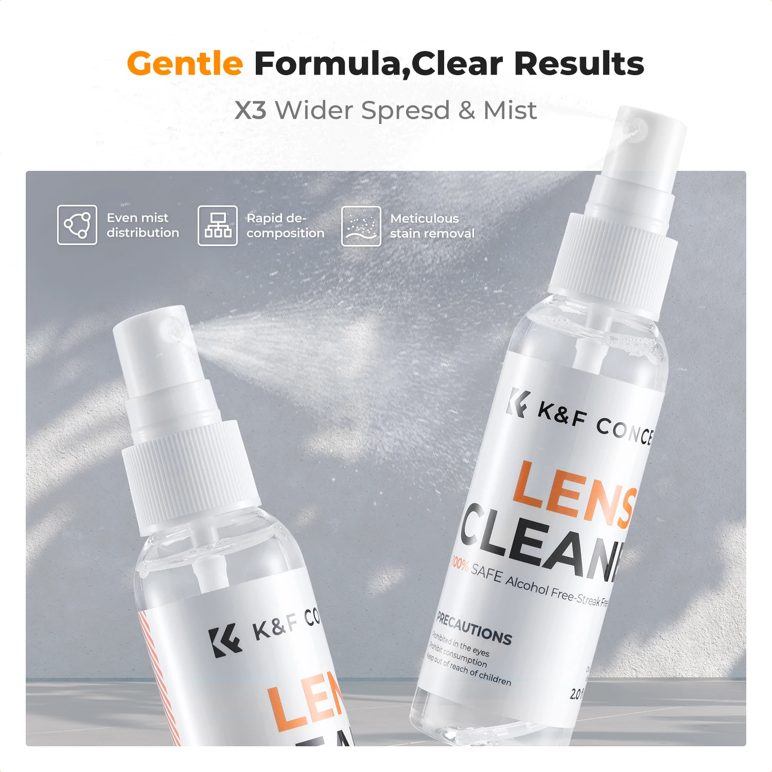 K&F CONCEPT 6x7inch 250g Premium Microfiber Cleaning Cloths+60ml Cleaner Spray for Camera Lens, Eyeglasses,Laptop Phone Screens - Image 5