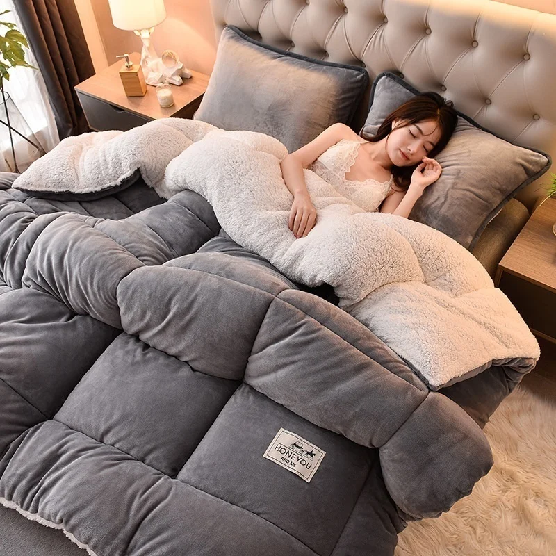 Double-Sided Flannel Winter Duvet Core, Home Thickened Warm Thermal Bedding Insert, Soft Skin-Friendly Breathable Comforter