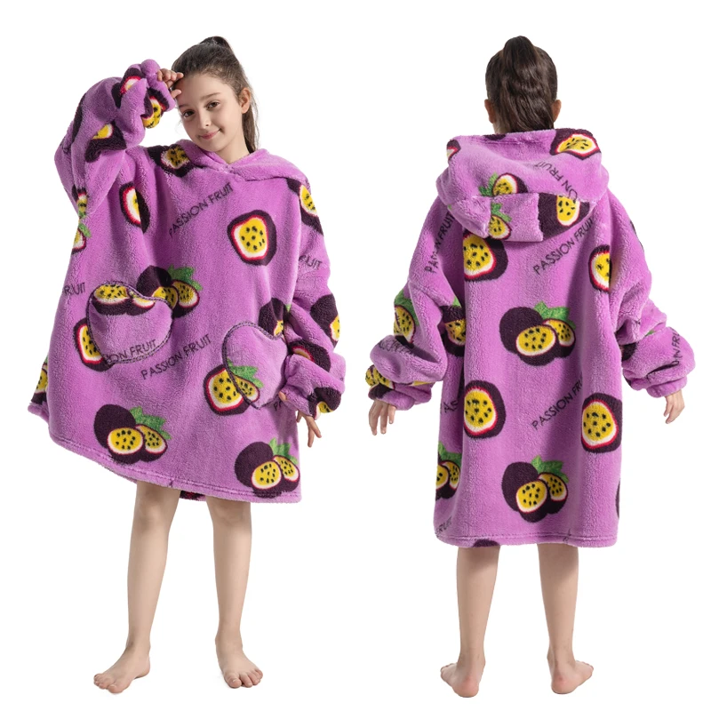 100-160CM Flannel Oversized Hoodie Teenager Girls Boys Pullovers Winter Sweatshirts for Kid Children's Clothing Wearable Blanket - Image 4