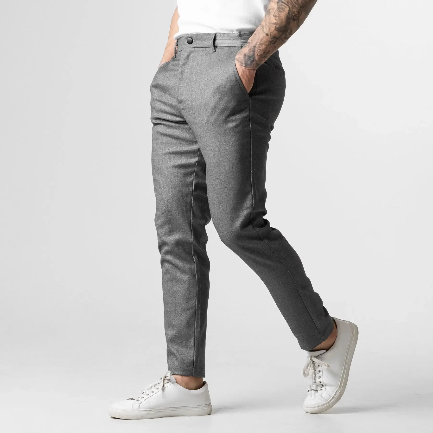 Active Chinos Comfortable Men Long Pants Stylish Slim Fit Ankle Length Casual Soft Breathable Fabric Mid Waist Commuting Wear - Image 2