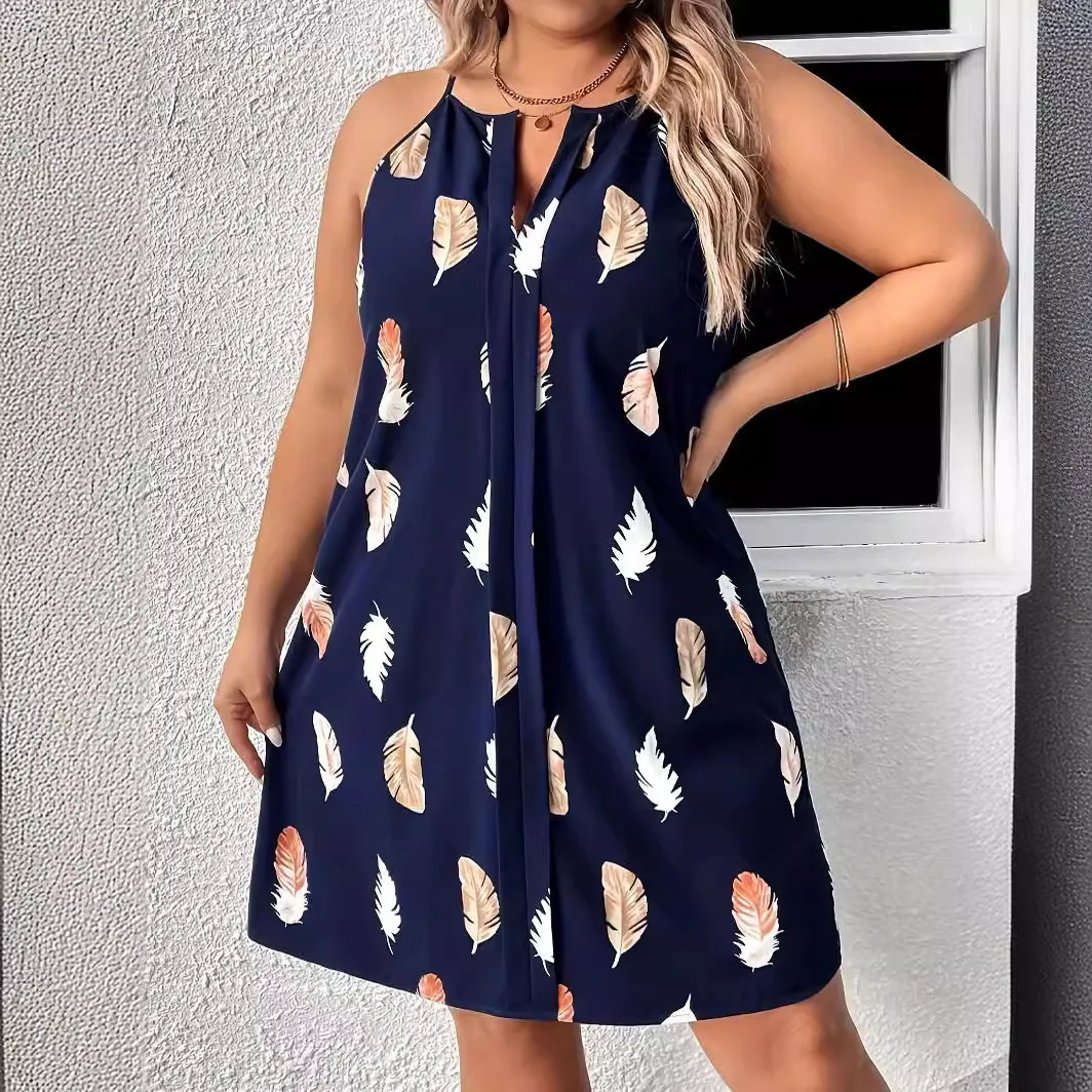 Fashionable Printed plus Size Women's Dress Gothic Style A-Line Skirt Zipper Closure Mid-Length Casual City Walk Dress - Image 3