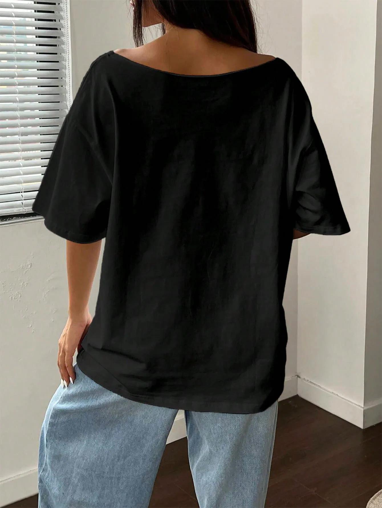 100% Cotton Plus Size Vintage Gothic Rose Key Print Shoulder Loose Print T-Shirt Oversized Y2K Style Graphic Tees Women Tops - Image 5