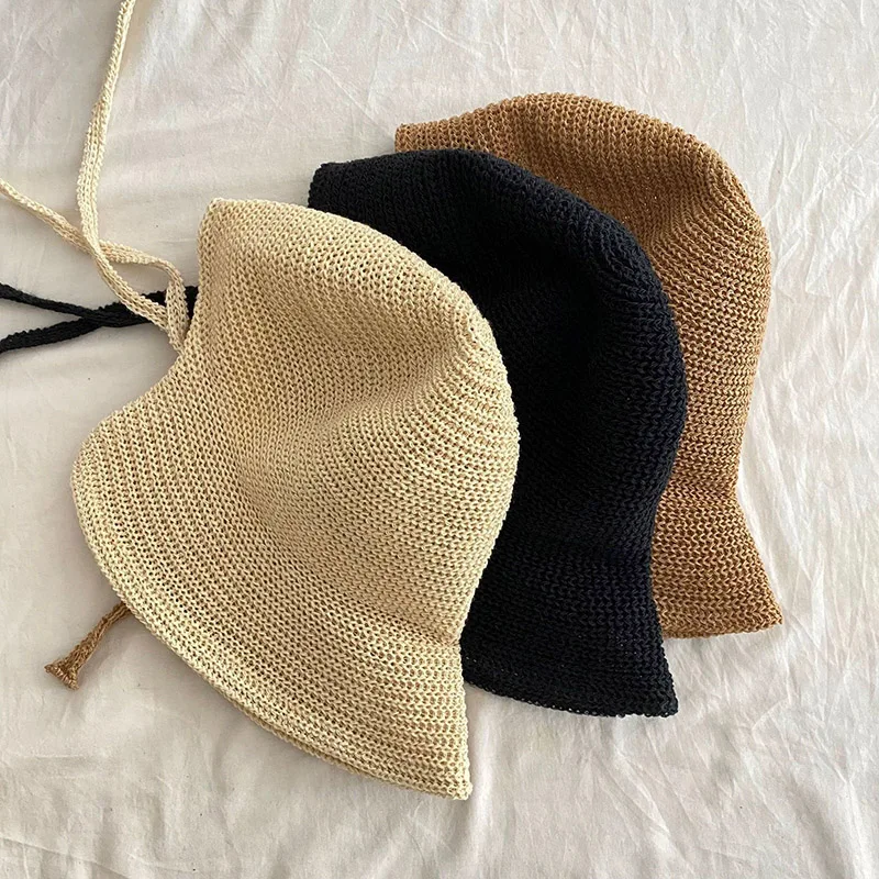 Summer Straw Sun Hat for Women Japanese Cute Strap Cap Summer Travel Versatile Sunscreen Wide Brim Bucket Hats - Image 6