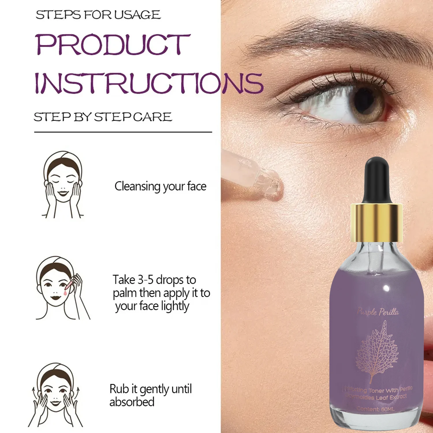 Amococo 2pcs Purple Perilla Calming Toner 60ml Each Soothing Essence for Sensitive Skin Helps Reduce Fine Lines Even Skin Tone K-Beauty - Image 7