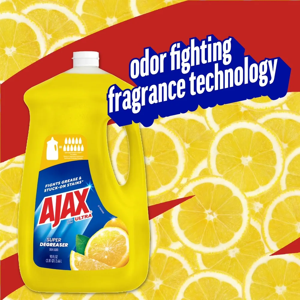 90 FL oz Ajax Ultra Dishwashing Liquid Bottle, Lemon Fresh Scent Super Degreaser Liquid Dish Soap, Powerful Grease Cleaner for Daily Kitchen Use - Image 5