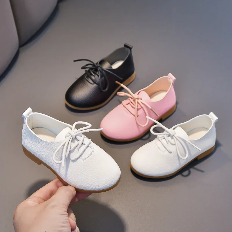 Kids Flat Shoes Solid Color Matte PU British Style Children Leather Shoes Non-slip 2026 New Fashion Boys Girls Chic Shoes Soft