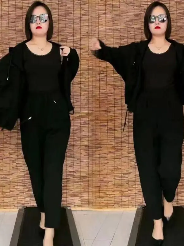 Fashionable Casual Sporty Harlan Pants Set plus Size Two Piece Suit Spring Autumn New Style High Waist Long Sleeve Polyester ... - Image 2