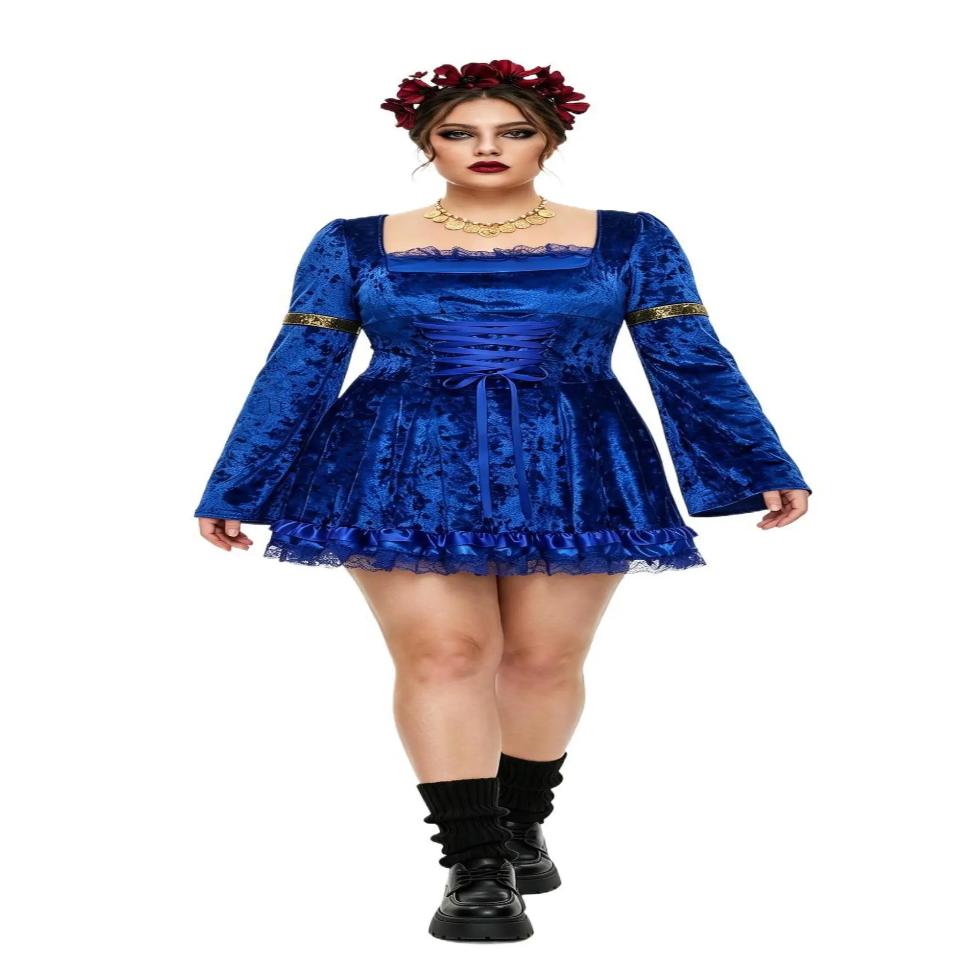 Gothic Style Dark Lace Dress Halloween Performance Costume plus Size Skirt Elegant Female T-Shirt Dress PVC Material - Image 4