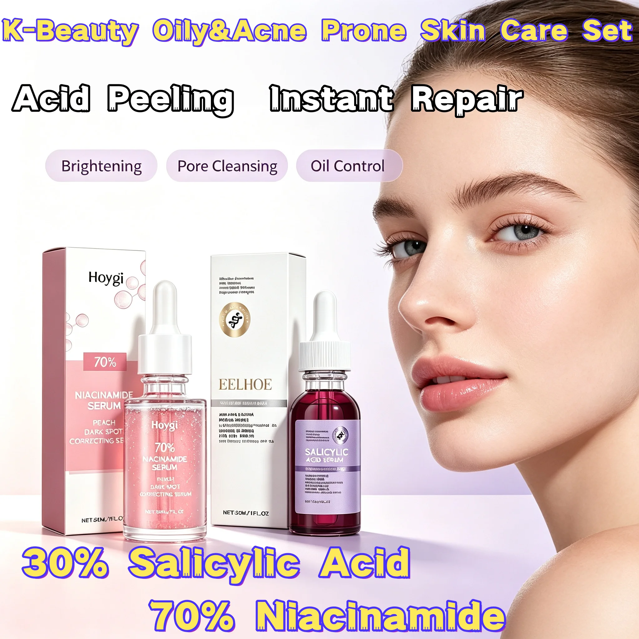 K-Beauty Oily & Acne Prone Skin Care Set, 30% Salicylic Acid+70% Niacinamide,Stubborn Blackhead Exterminator,Advanced Pore Tightening,Synergistic Barrier Recovery,Firming& Antioxidation,Fade Acne Marks&Brighten Skin Tone&Intense Glass Skin,Clinical Grade