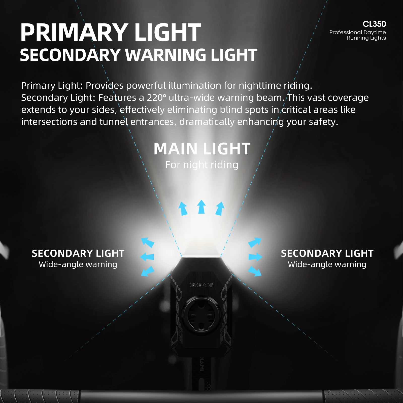 CYCLAMI CL350 Bike Headlight For Garmin XOSS IGPSPORT Magene GPS Rechargeable Bike Light Daytime Safety Night Illumination - Image 3