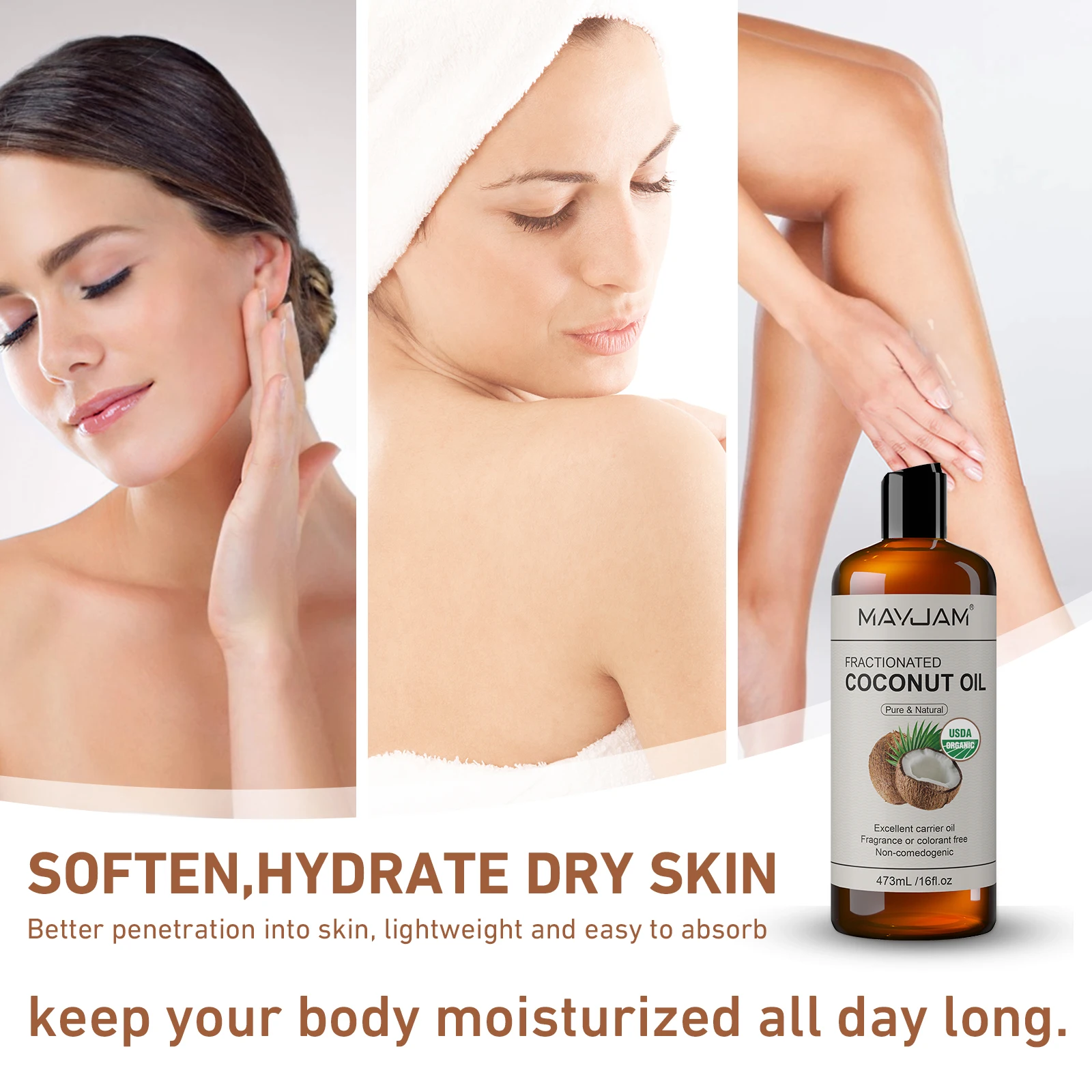 MAYJAM 473ml Pure Organic Castor Oil Cold Pressed Fractionated Coconut Oil Moisturizing for Skin & Hair Care ,Body Massage Oil Dilute Essential Oil - Image 5