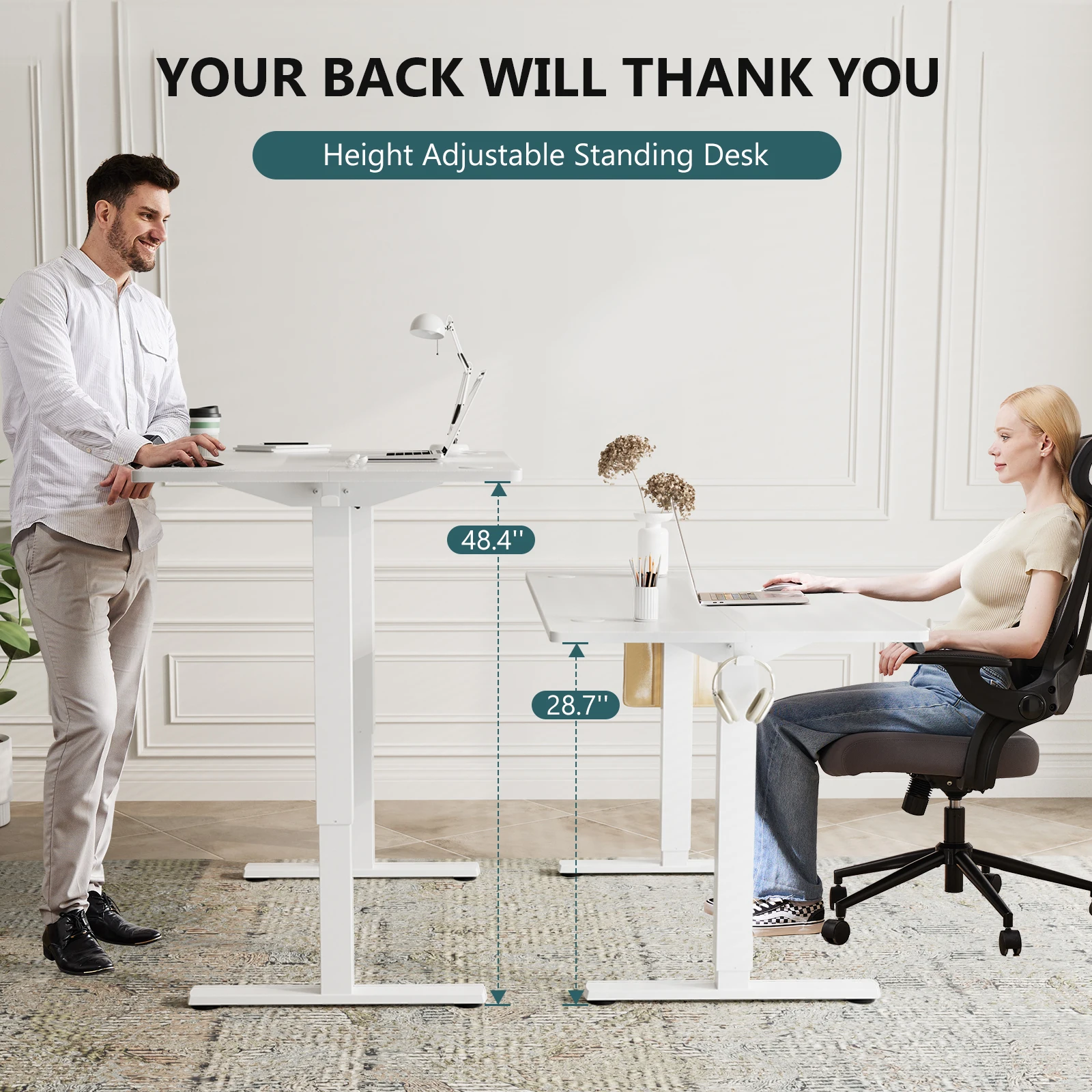 JHK 63x24 Inch Electric Standing Desk Ergonomic Height Adjustable Stand Up Sit Stand Computer Workstation Work Table For Office - Image 3