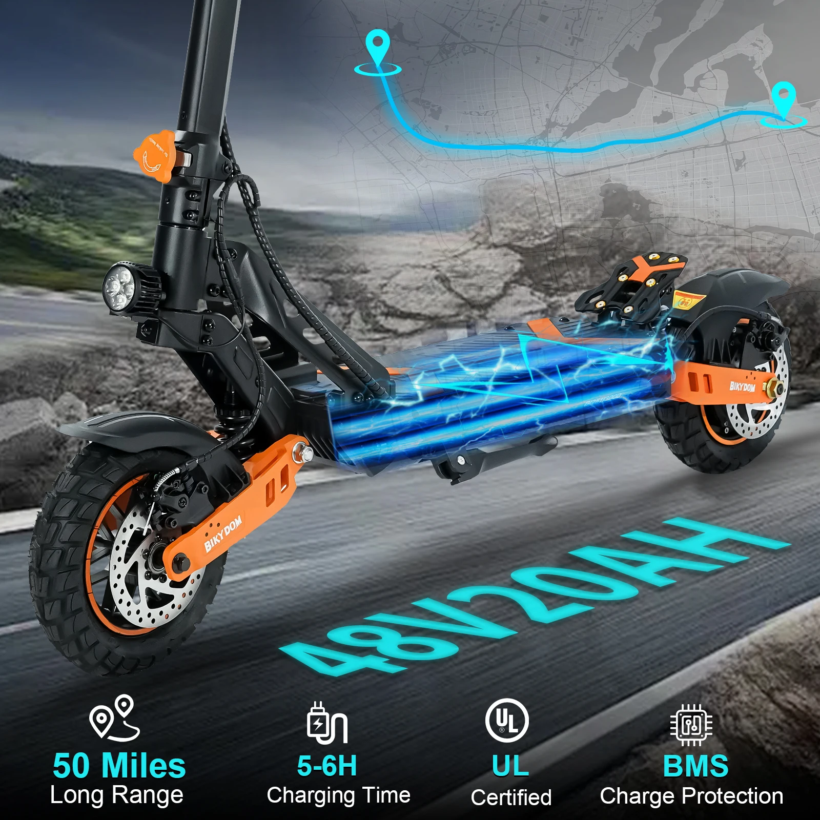 Electric Scooter1600W Motor for Adults, 48V Battery, Up to 50 Miles Range, 10 Inch Tires - Image 3