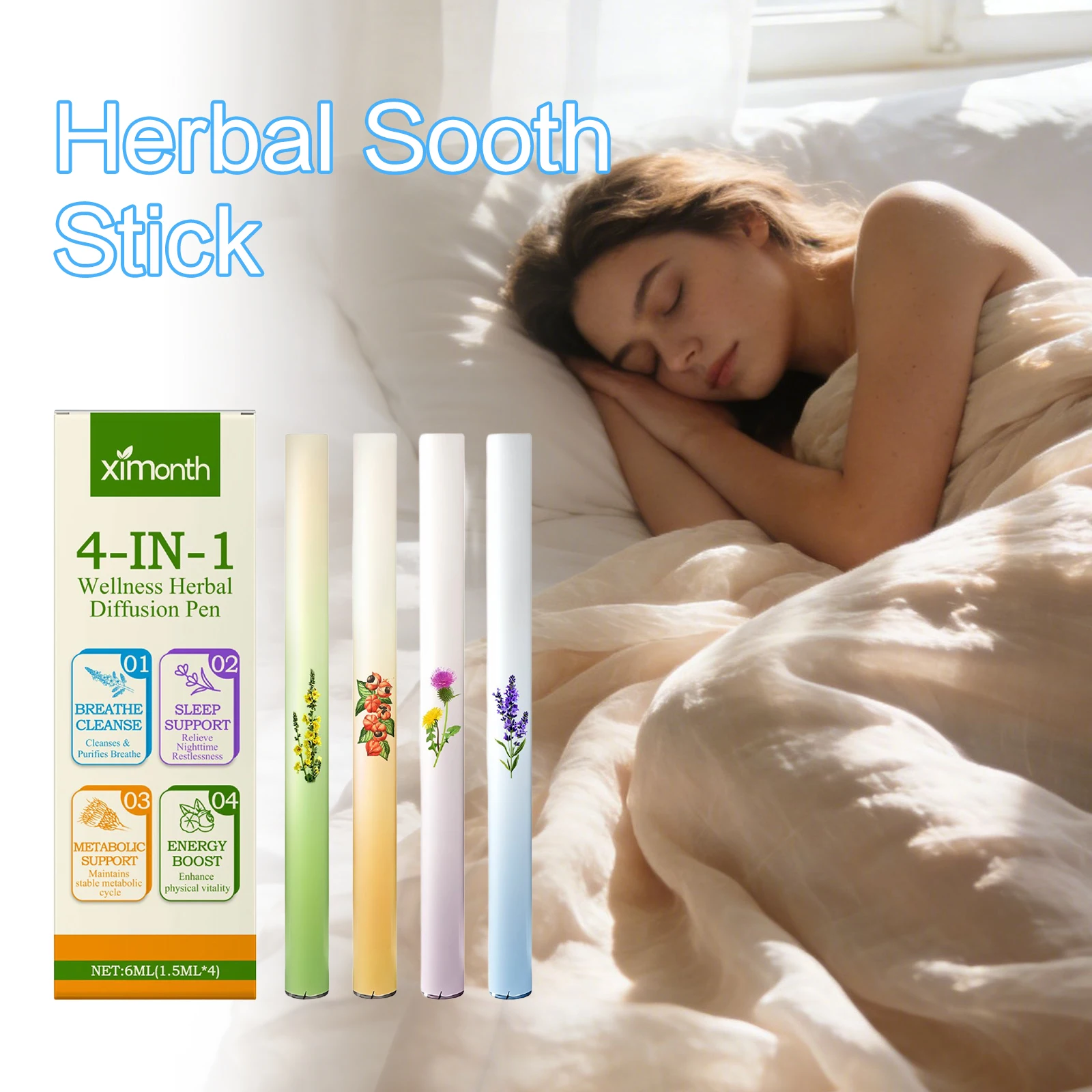 XIMONTH Relieving Body Fatigue Herbal Care Stick Relaxing Senses Enhancing Energy Long-Lasting Refreshing Effect Lung Clean Pen