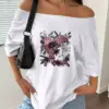 100% Cotton Plus Size Vintage Gothic Rose Key Print Shoulder Loose Print T-Shirt Oversized Y2K Style Graphic Tees Women Tops