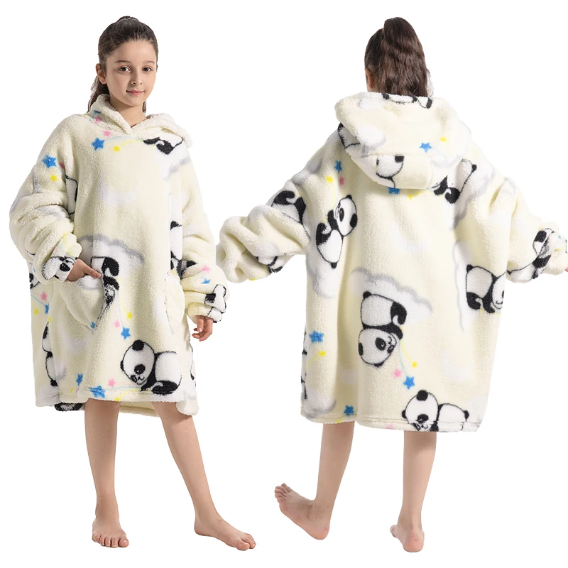 100-160CM Flannel Oversized Hoodie Teenager Girls Boys Pullovers Winter Sweatshirts for Kid Children's Clothing Wearable Blanket - Image 3