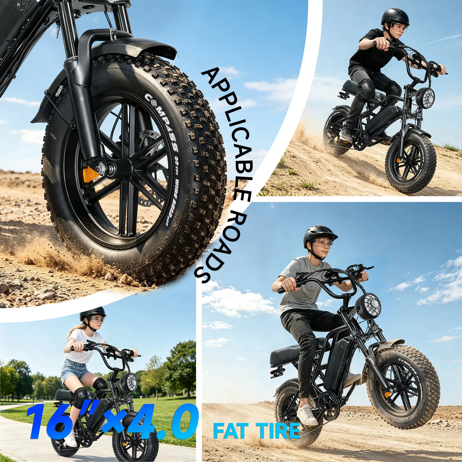 OBX Unisex Mountain Electric Bicycle 500W/1000W Motor 36V 13AH/48V 15AH Battery 16''/20'' Tire All Terrain Off-Road E-Bike - Image 7