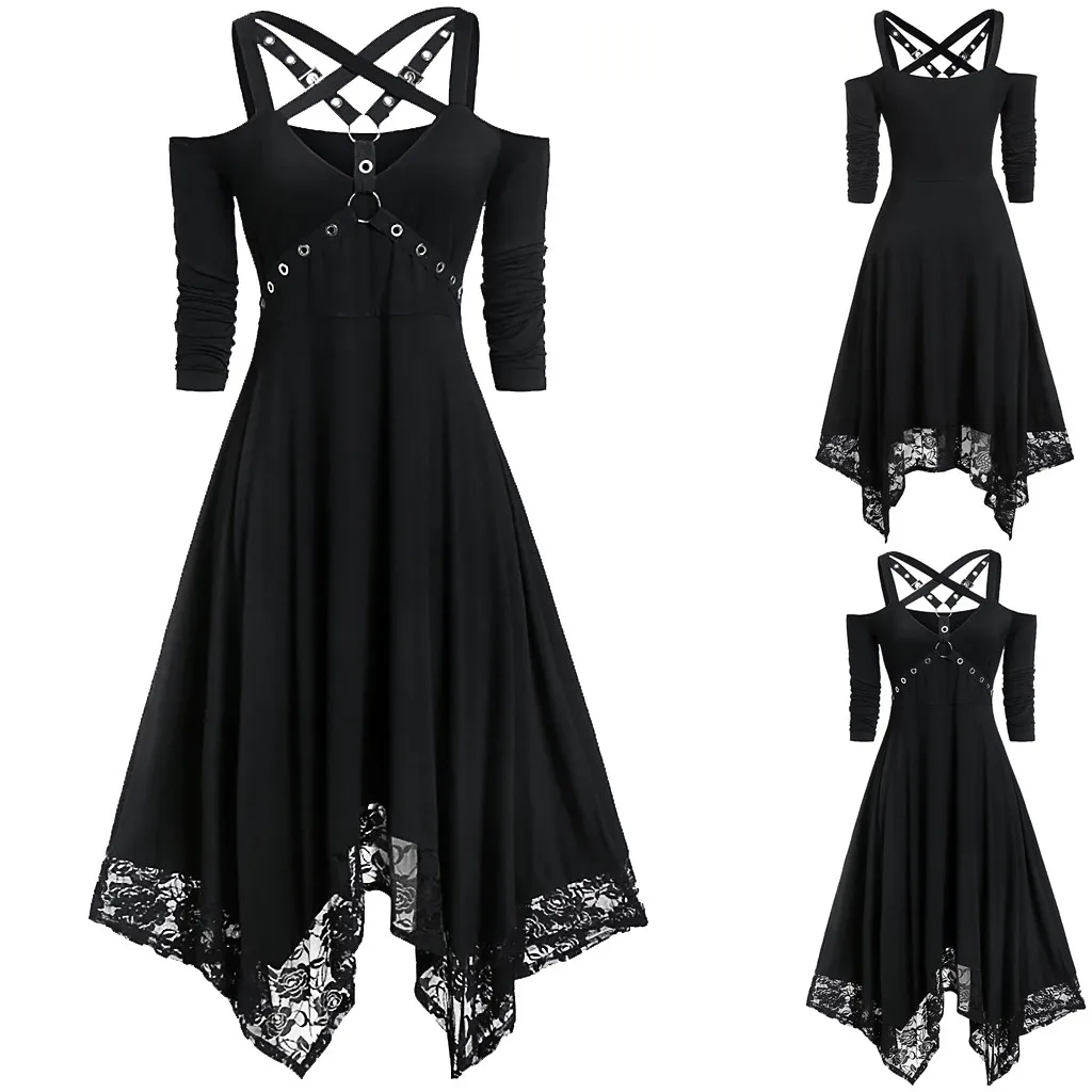 Halloween Plus Size Open Shoulder Elegant Party Dresses For Teens 2024 Lace Half Sleeve Gothic Dress Clothing Female - Image 2