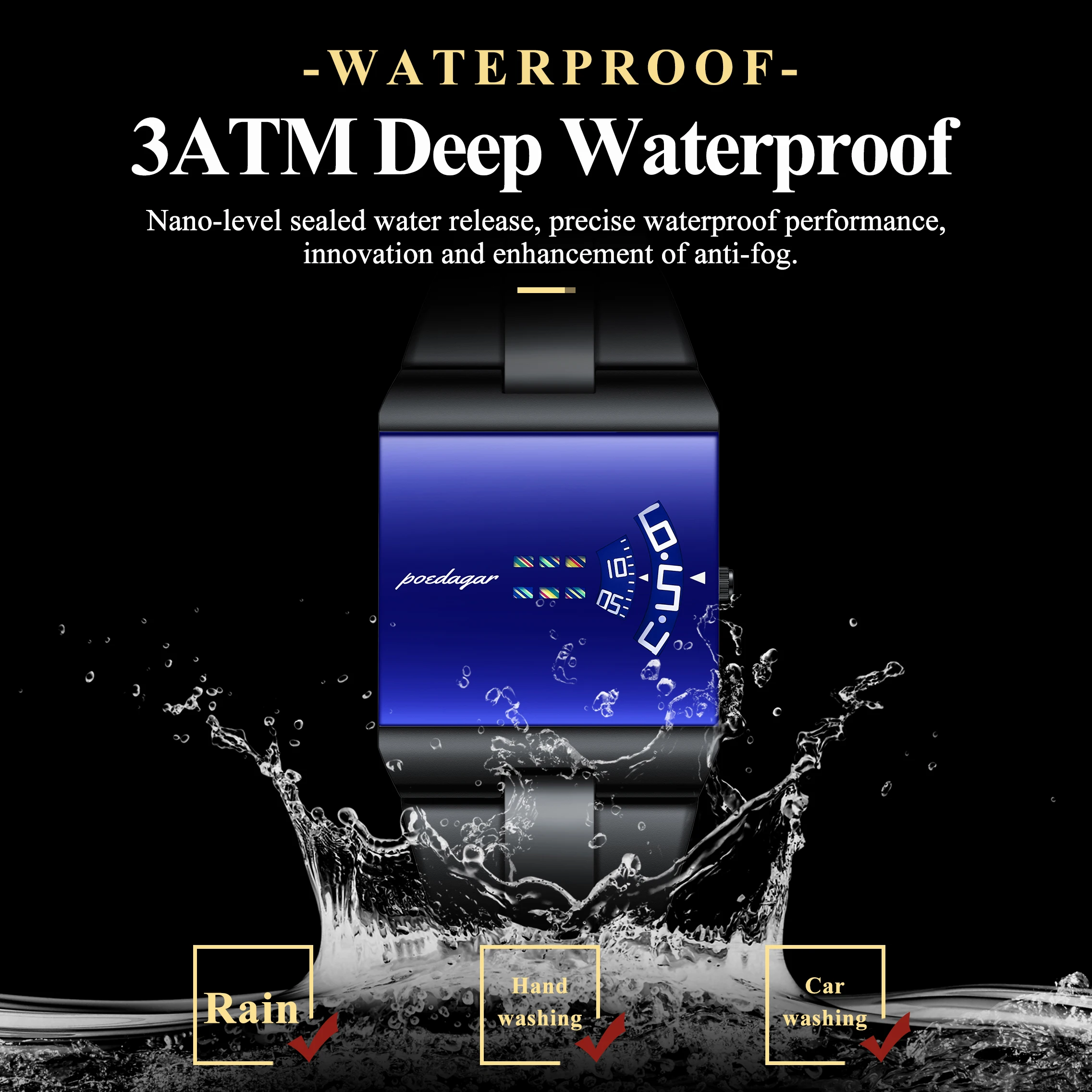 POEDAGAR Top Rectangle Original Men Watch Waterproof Fashion Man Wristwatch Stainless Steel Quartz Sport Men's Watches+Box Reloj - Image 3