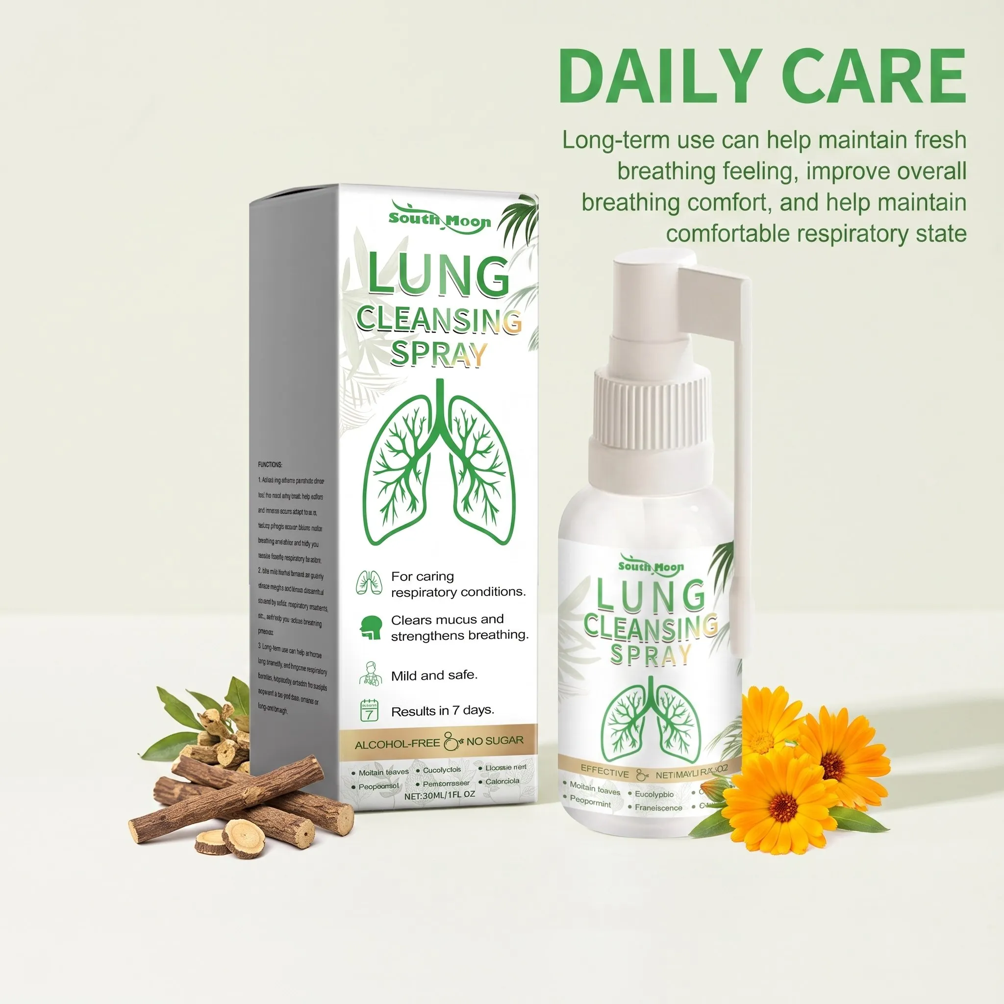 Herbal Lung Cleanse Spray Breath Detox Gentle Clear Lung Discomfort Long Lasting Respiratory Support Daily Lung Care Breath Mist - Image 3