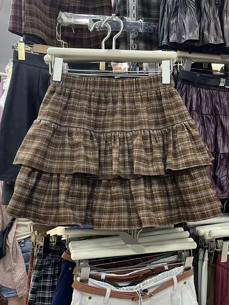 Japanese Y2k Cute Ruffled Plaid Skirt Punk Rock Subculture Cake Skirts Japanese Preppy Style Casual New 2025 Women Skirts - Image 2
