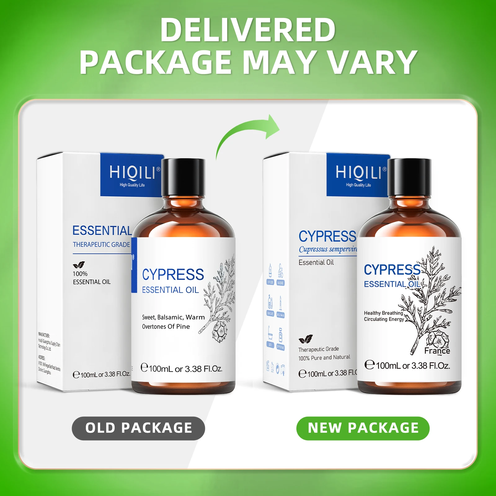 HIQILI 100ML Cypress Essential Oils ,100% Pure Nature for Aromatherapy, Diffuser, Humidifier, Massage, Woody, Relieving stress - Image 2