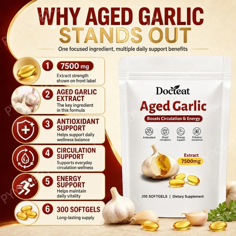 Docteat Aged Garlic Extract 7500mg Antioxidant Support for Daily Wellness 300 Softgels Overall Wellness for Adults Non-GMO - Image 4