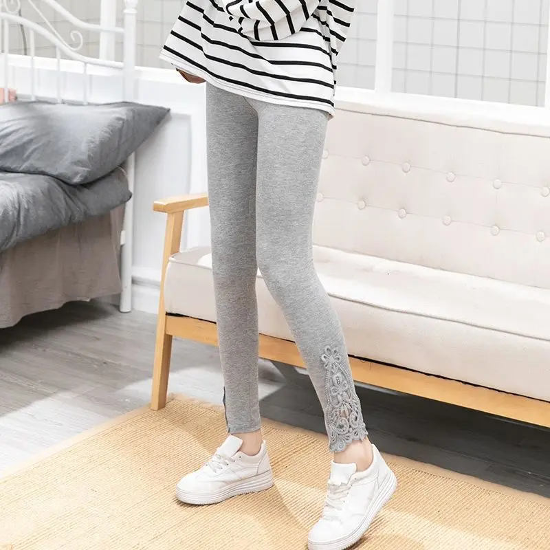 Women Fashion Solid Contrast Lace Skinny Leggings Ultra-Comfortable All-Season Essential for Women Womens Clothing - Image 2