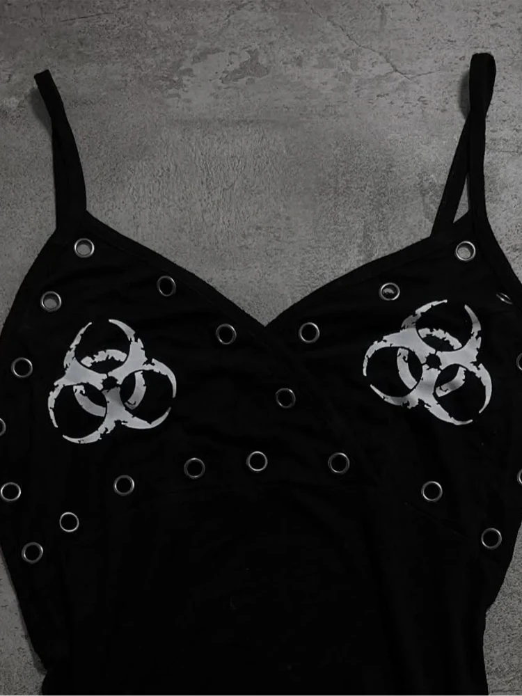 American Retro Dark Fashion Perforated Tank Top Harajuku Aesthetics Gothic Top Summer Y2K Streetwear Women's Slim versatile Vest - Image 4