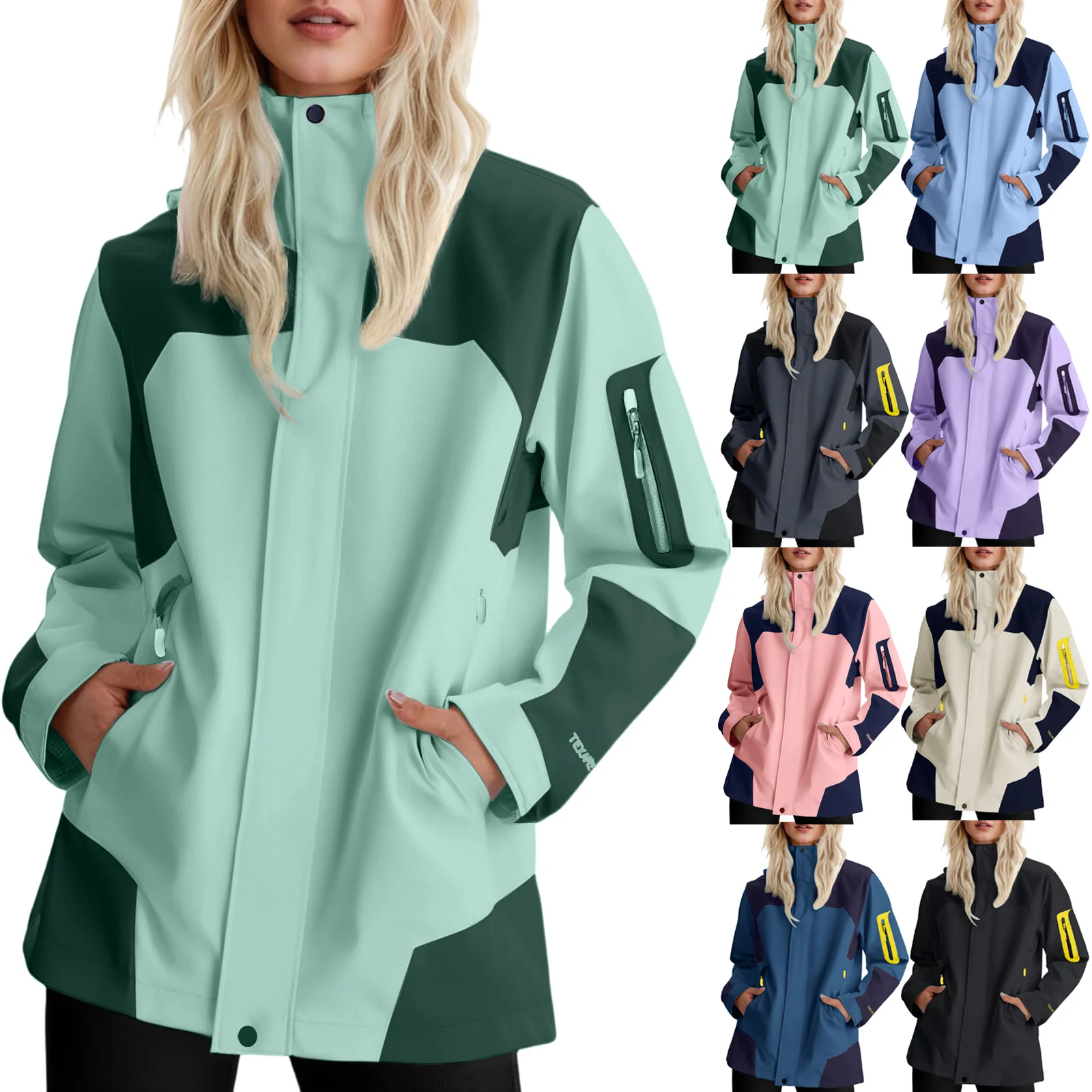 Autumn Women's Lightweight Hiking Jacket Plus Size Zipper Hooded Windbreaker Outdoor Windproof Waterproof Rain Jackets Coat