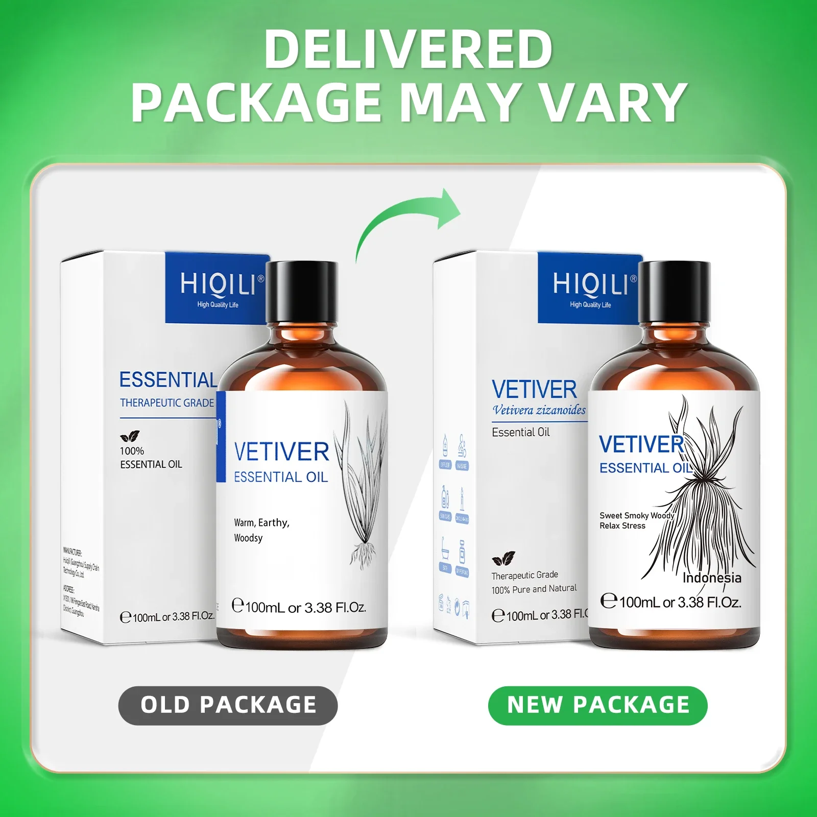 HIQILI 100ML Vetiver Essential Oils,100% Pure Nature for Aromatherapy, Diffuser, Humidifier,Massage, Relieving Stress, Hair Care - Image 2