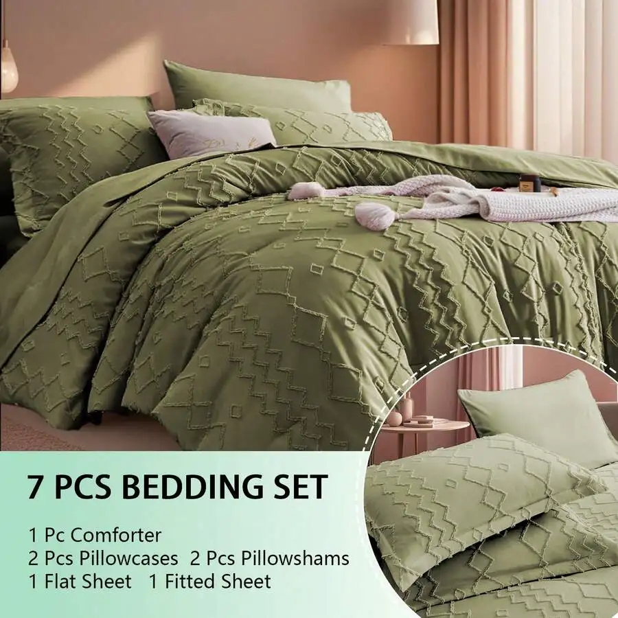 7 Pieces Pink Striped Cut Tufted Comforter Sets Queen, 100% Microfiber, Soft, Comfortable And Lightweight Summer Bedding Set, Ho