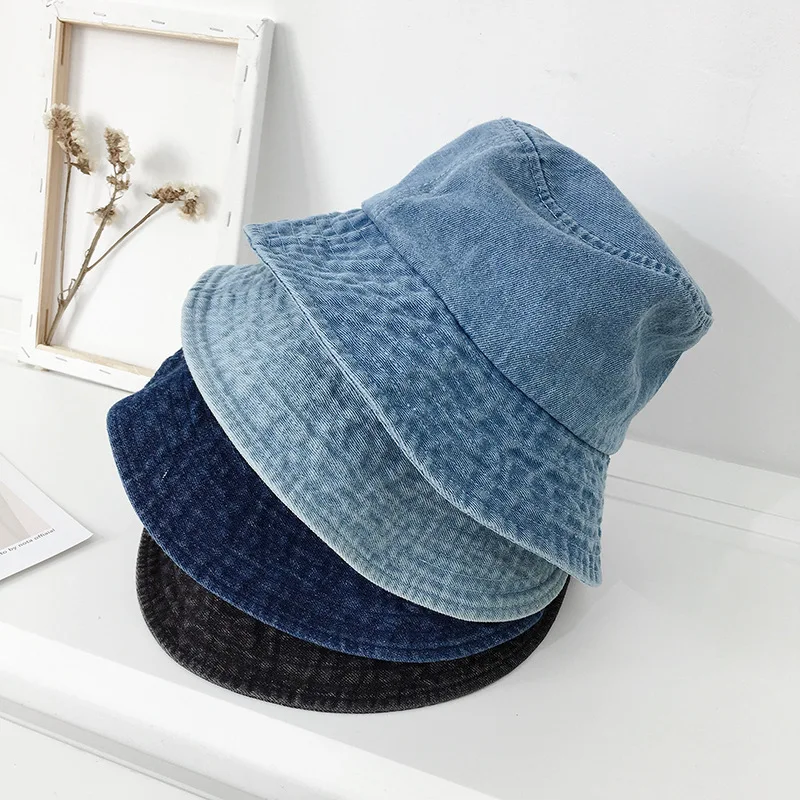 Large brimmed denim fisherman hat for men and women in spring and summer, thin shade and sun protection basin hat