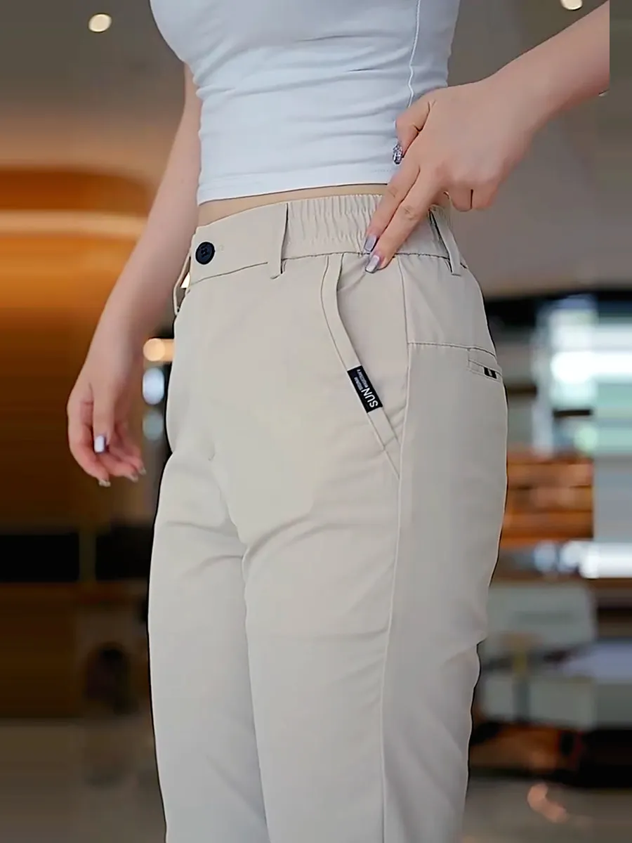 Summer Thin Men's Casual Pants Twill Fabric Elastic Waist Business Slim Straight Khaki Chino Work Trouser Male Brand Clothing - Image 4