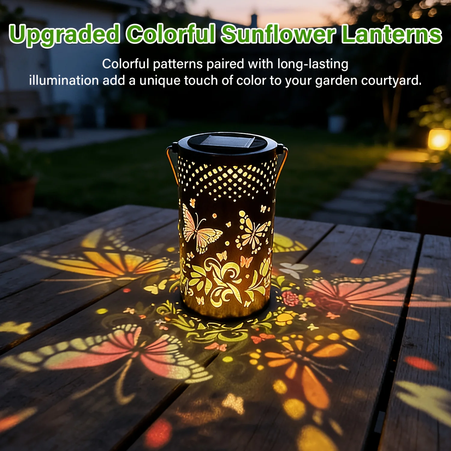 New Solar Sunflower Lantern, IP65 Waterproof Iron Garden Decoration, Upgraded Painted Butterfly Lantern, Spotlight, Light Sensor Lamp, Mother's Day Gift for Female Mothers And Grandmothers. Suitable for Patio, Patio, Backyard, Porch Decoration. - Image 6
