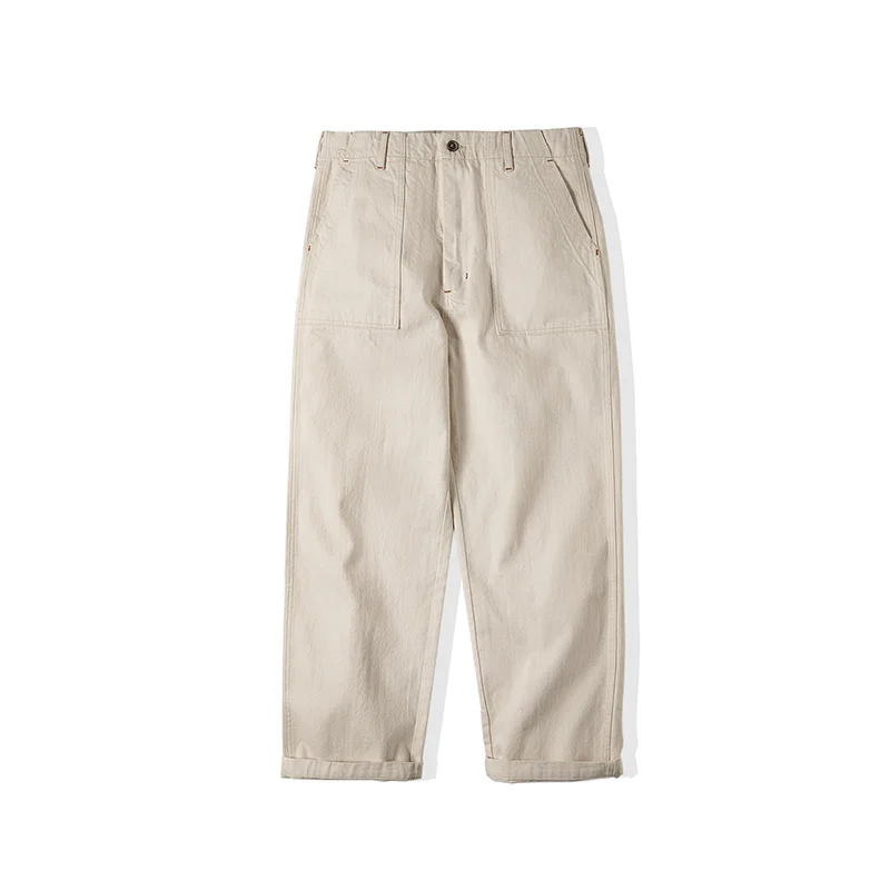 Maden Vintage 11.2oz White Cottonseed Hull Jeans Casual Loose Fit Straight Trousers for Men's Spring and Fall Chino Cargo Pants - Image 6