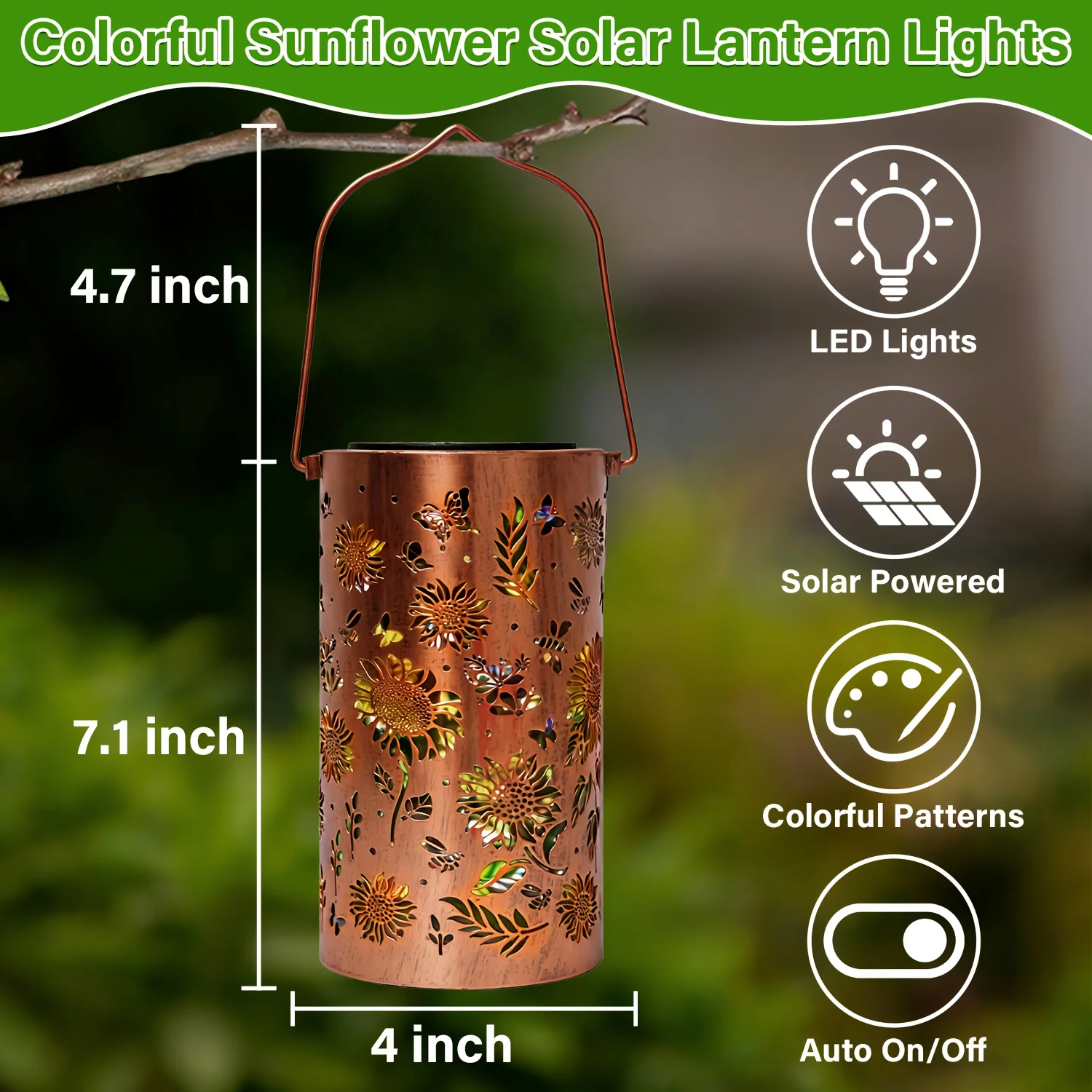 New Solar Sunflower Lantern, IP65 Waterproof Iron Garden Decoration, Upgraded Painted Butterfly Lantern, Spotlight, Light Sensor Lamp, Mother's Day Gift for Female Mothers And Grandmothers. Suitable for Patio, Patio, Backyard, Porch Decoration. - Image 2