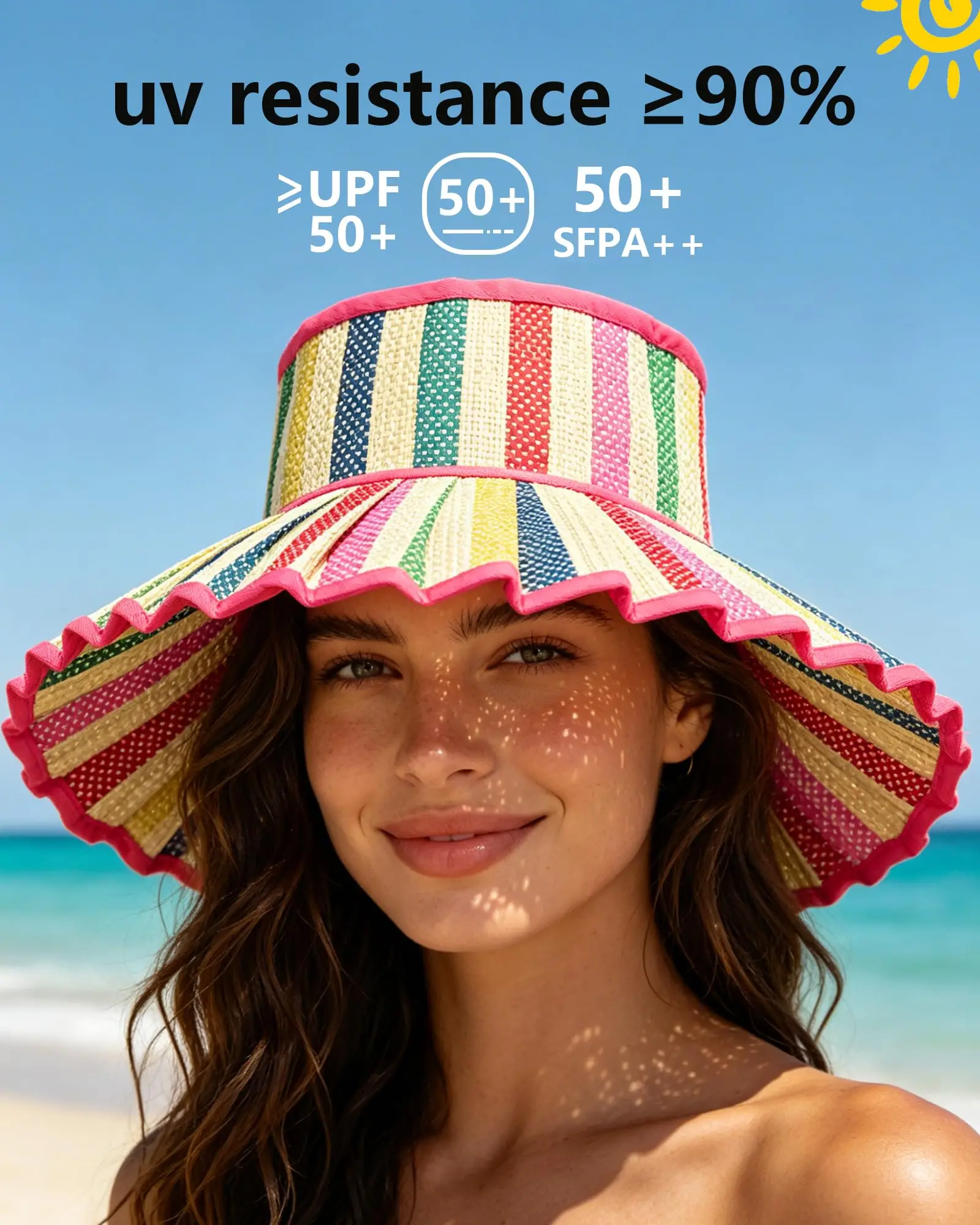 Women's Lorna Murray Hat,Straw Reversible Pleated Sun Hat,Wide Brim Foldable Casual Outdoor Beach Sun Hat for Summer - Image 3