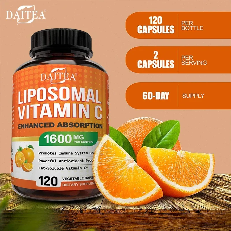 Daitea Vitamin C Complex Liposomal Capsules - 1600 mg Lecithin Collagen Formation - Antioxidant, Energy - Image 2