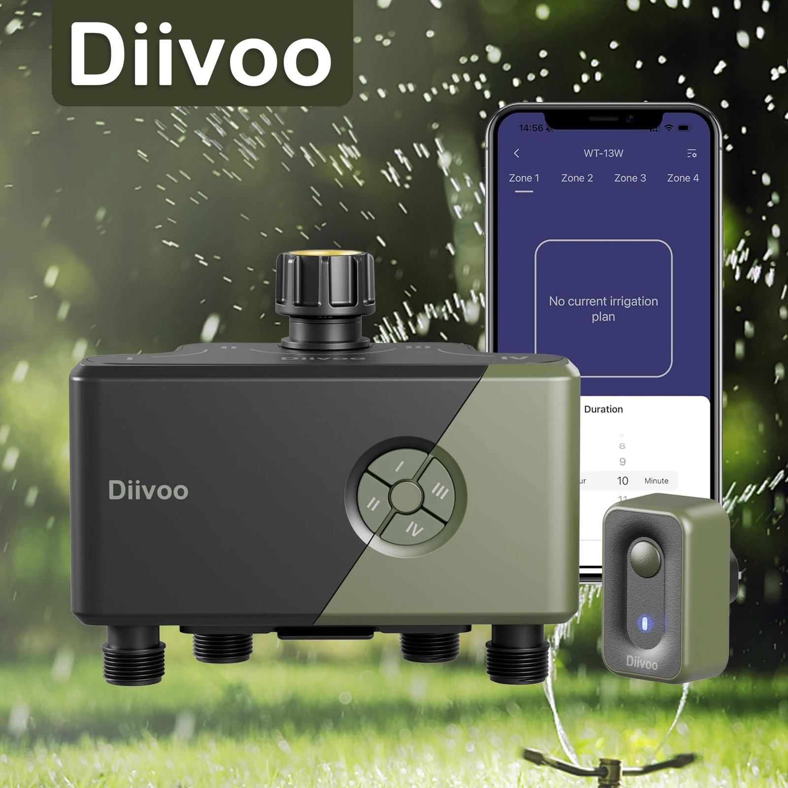 Diivoo Garden WiFi Water Timer 3/4 Zones Automatic Irrigation Timer Watering Systems Controller with Rain Delay Manual Watering