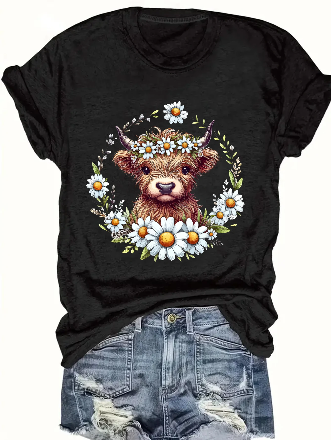 women's plus size tank top Cow With Daisy Wreath Suitable for sports and daily wear summer beach vacation tops womens clothes - Image 2