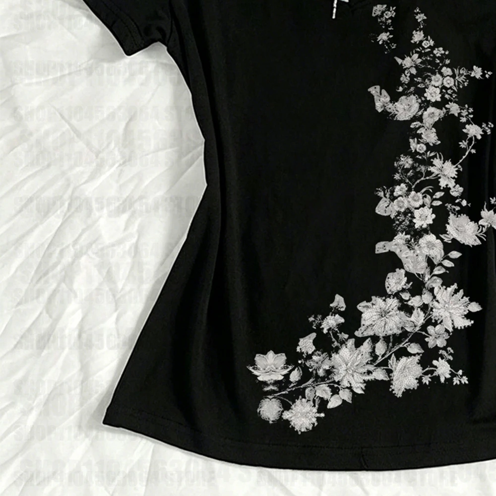Women American Vintage Flower Print T-shirt Summer Grunge Retro Slim Fit Tees Y2K Harajuku Grunge Short Sleeve Hottie Tops New - Image 2