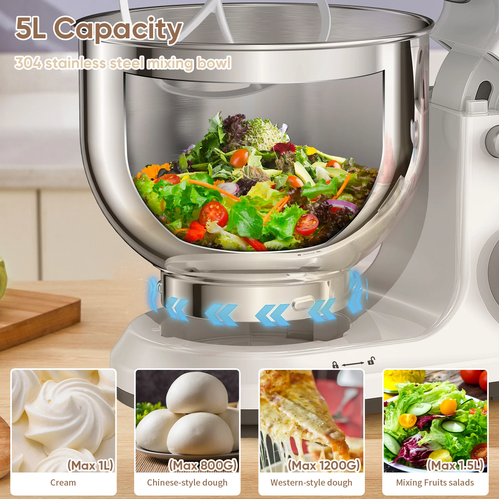 BioloMix Kitchen Food Stand Mixer, 1200W 11-Speeds DC Motor, Digital OLED Screen, Electric Food Mixer with Dough Hook, Whisk - Image 4